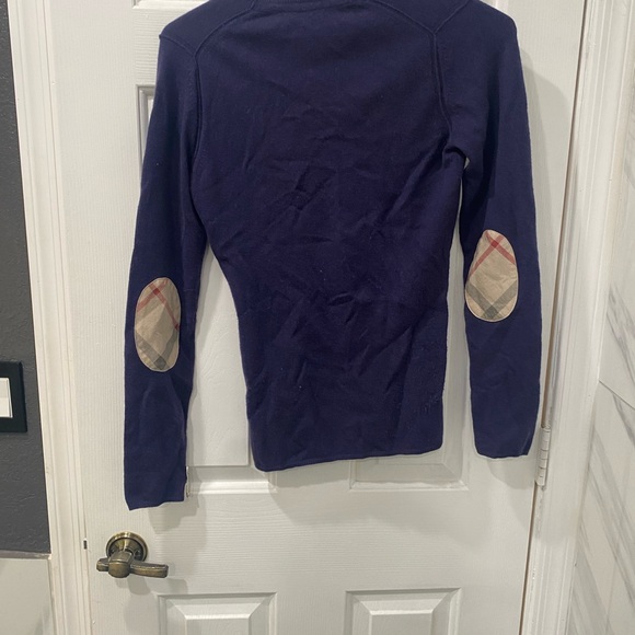 Burberry Sweaters - Burberry navy cashmere sweater with checked elbow patches